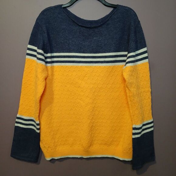 Adorable Temu Sweater Size‎ L Orange With Blue Gray Stripes - Picture 1 of 5